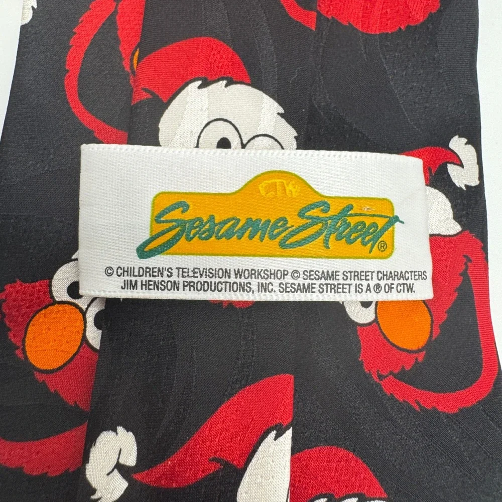 Sesame Street OS Necktie Mens Black Elmo Santa Hat Christmas Silk Handmade